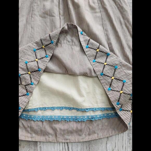 Anthropologie Maeve Dress 6 Striped Brown Embroidered Strapless Smocked Boho Sun - Picture 3 of 9